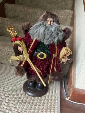 Old World African American Santa Burgundy Velvet Figurine Decor 16-18in NWOT